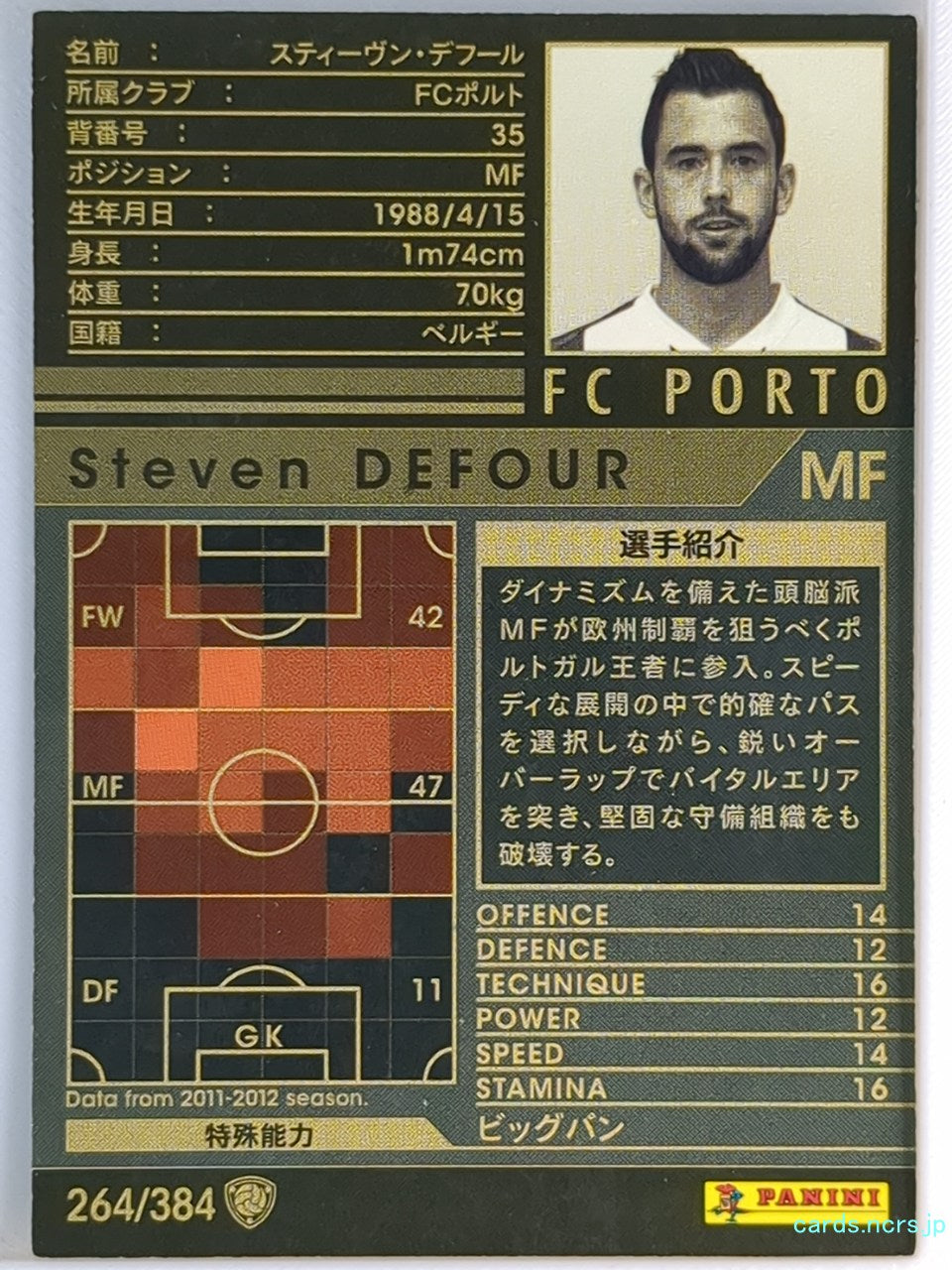 Panini WCCF Football WCCF/2011-2012-264/384 N Steven Defour Trading Card NM