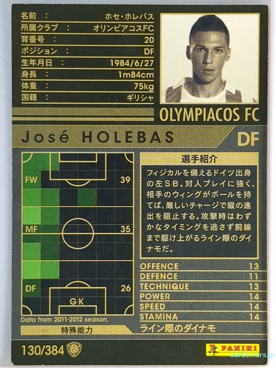 Panini WCCF Football WCCF/2011-2012-130/384 N Jose Holebas Trading Card NM