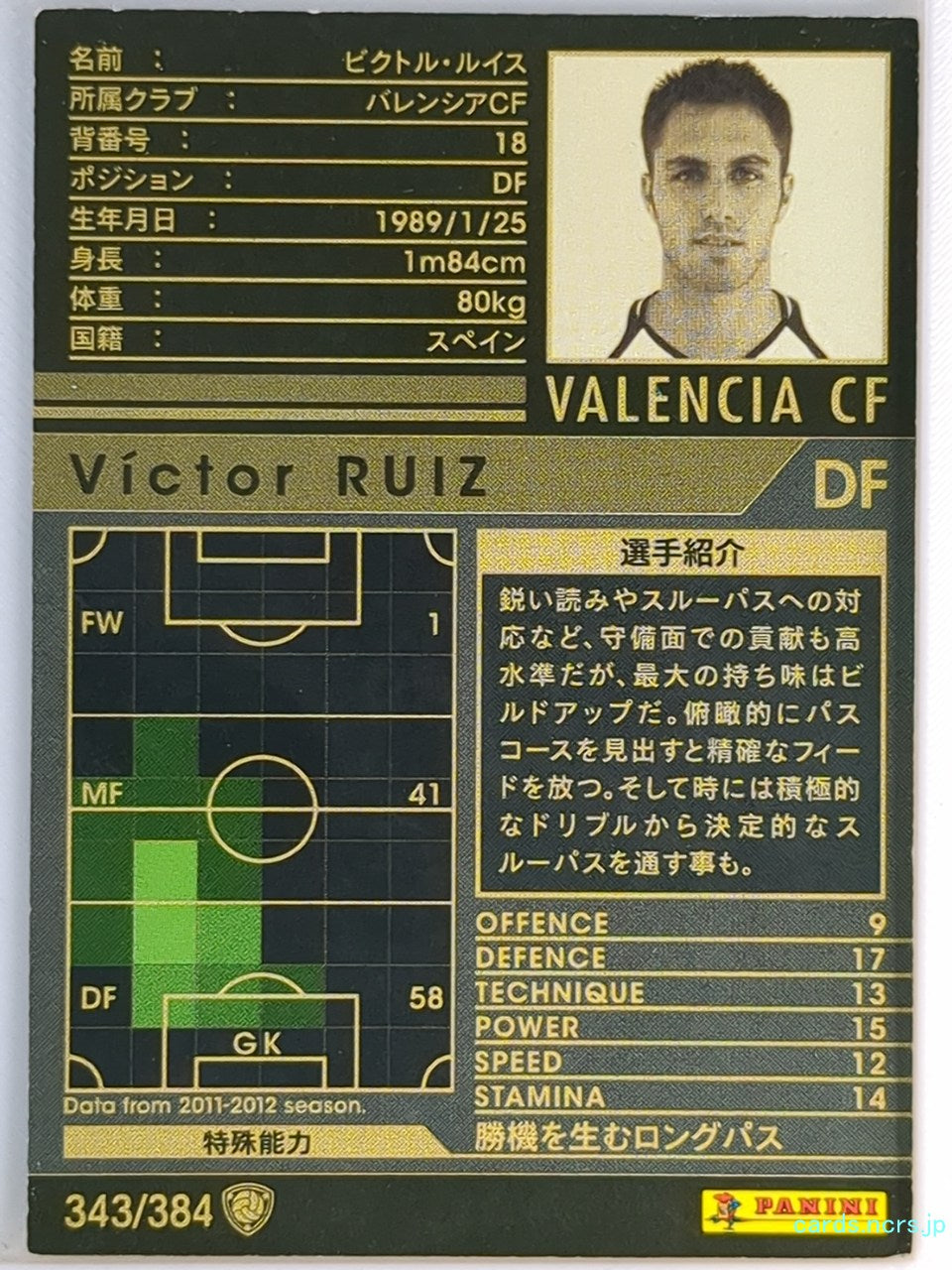 Panini WCCF Football WCCF/2011-2012-343/384 N Victor RUIZ Trading Card NM