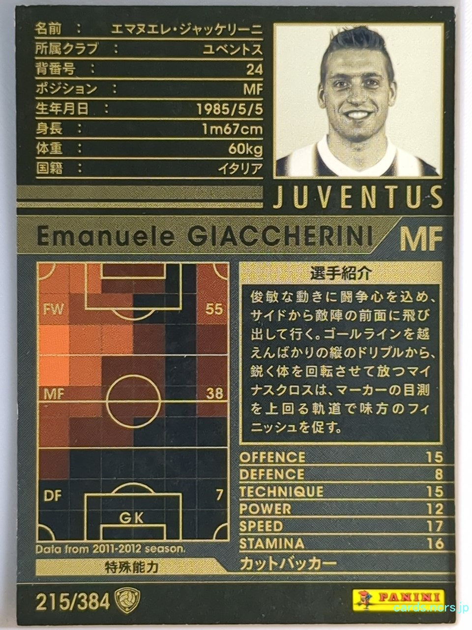 Panini WCCF Football WCCF/2011-2012-215/384 N Emanuele GIACCHERINI Trading Card NM