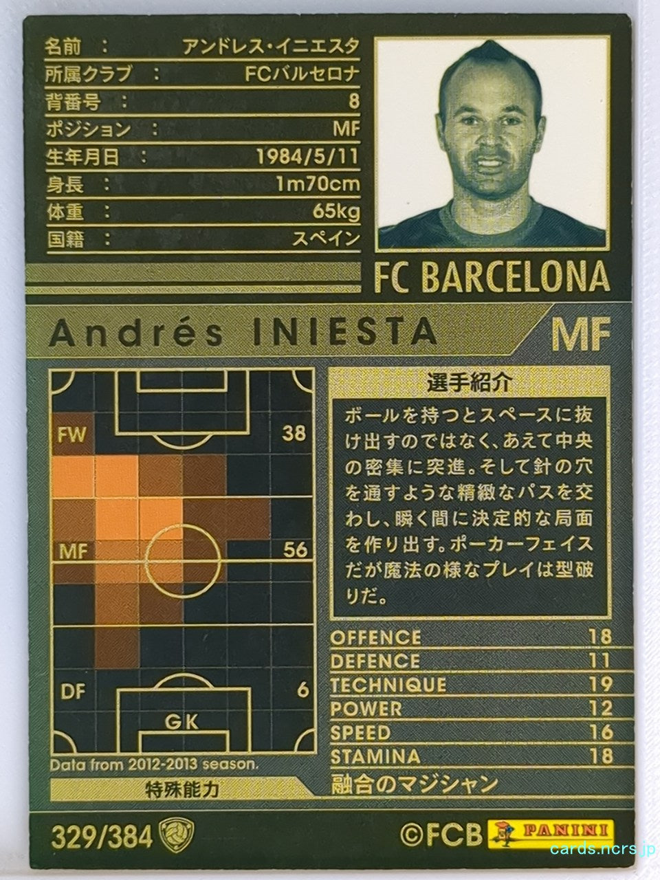 Panini WCCF Football WCCF/2012-2013-329/384 N Andrés INIESTA Trading Card EX
