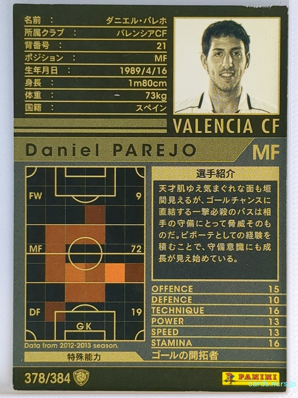 Panini WCCF Football WCCF/2012-2013-378/384 N Daniel Parejo Trading Card NM