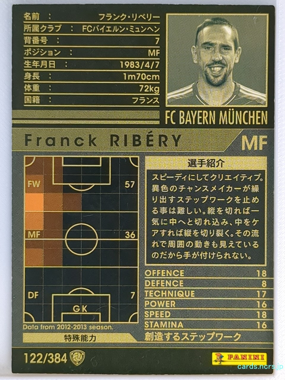 Panini WCCF Football WCCF/2012-2013-122/384 N Franck Ribery Trading Card NM