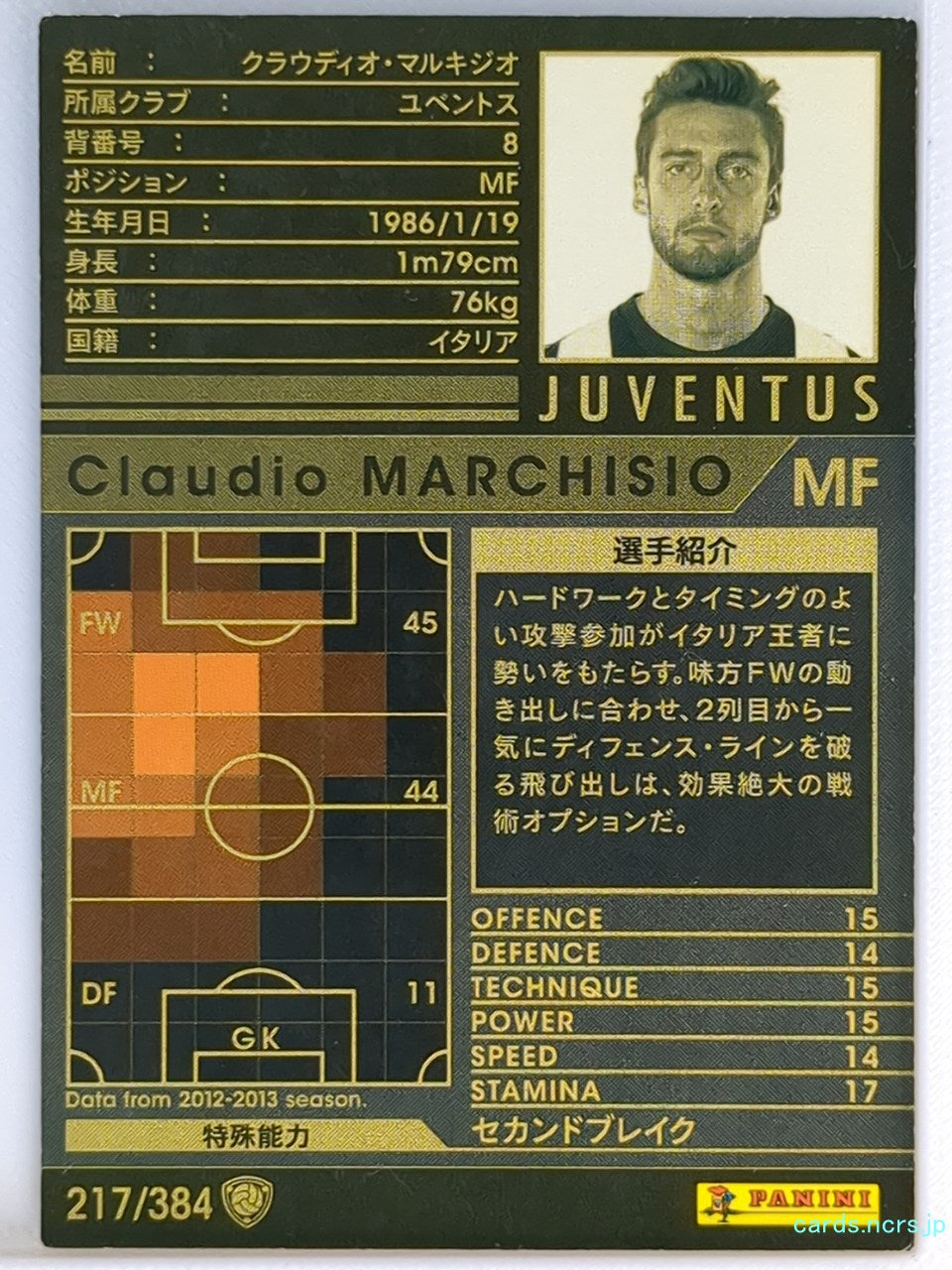 Panini WCCF Football WCCF/2012-2013-217/384 N Claudio MARCHISIO Trading Card NM
