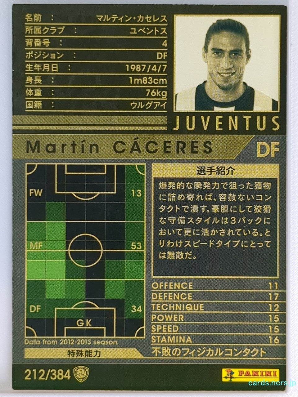 Panini WCCF Football WCCF/2012-2013-212/384 N Martin Caceres Trading Card NM