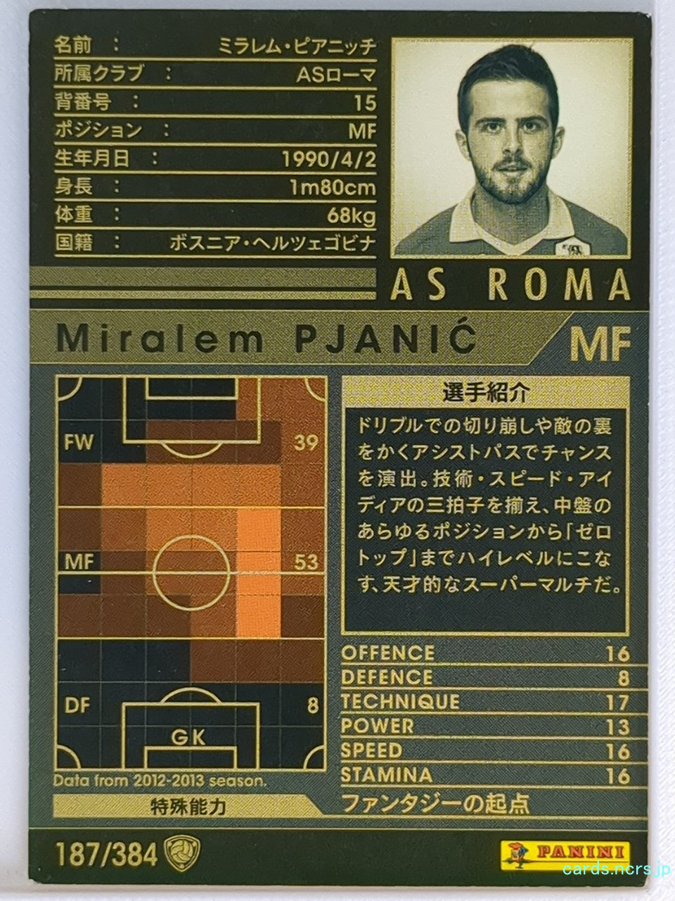 Panini WCCF Football WCCF/2012-2013-187/384 N Miralem PJANIC Trading Card NM