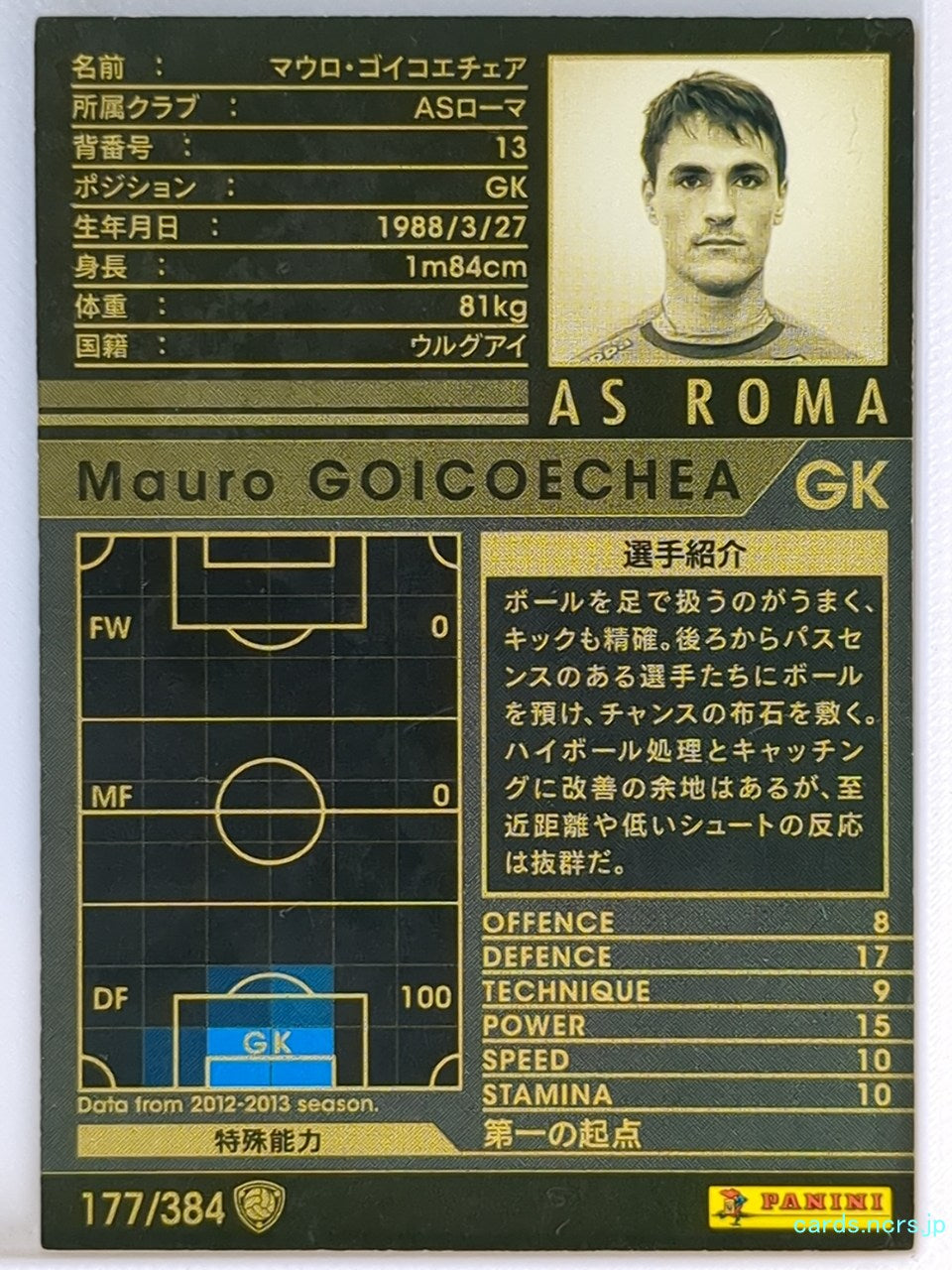 Panini WCCF Football WCCF/2012-2013-177/384 N Mauro GOICOECHEA Trading Card NM