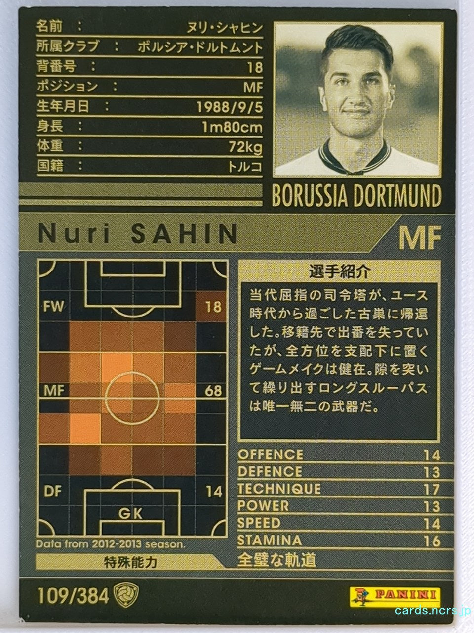 Panini WCCF Football WCCF/2012-2013-109/384 N Nuri Sahin Trading Card NM