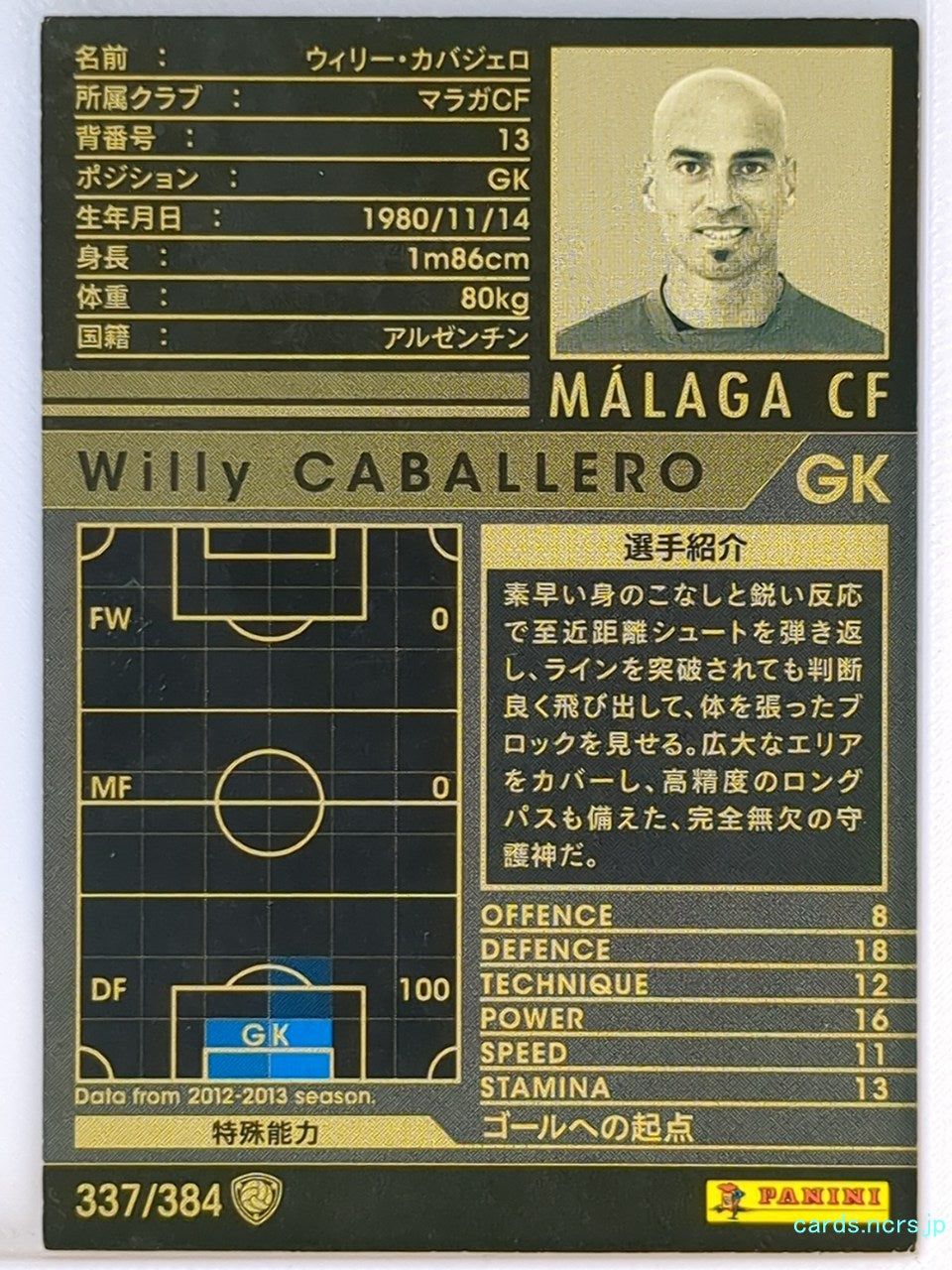 Panini WCCF Football WCCF/2012-2013-337/384 N Willy Caballero Trading Card NM
