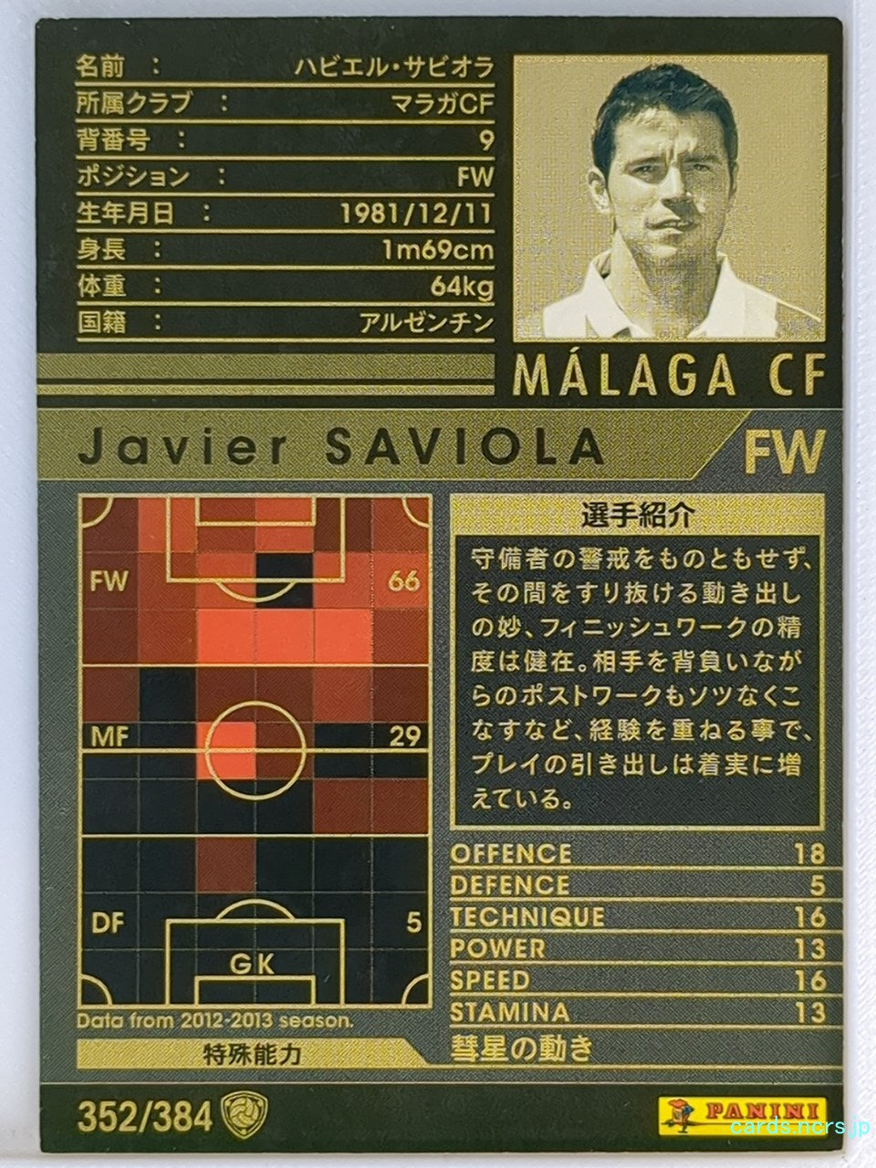 Panini WCCF Football WCCF/2012-2013-352/384 N Javier SAVIOLA Trading Card NM
