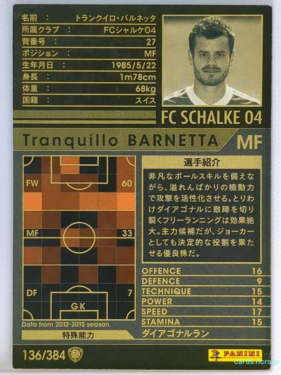 Panini WCCF Football WCCF/2012-2013-136/384 N Tranquillo Barnetta Trading Card N