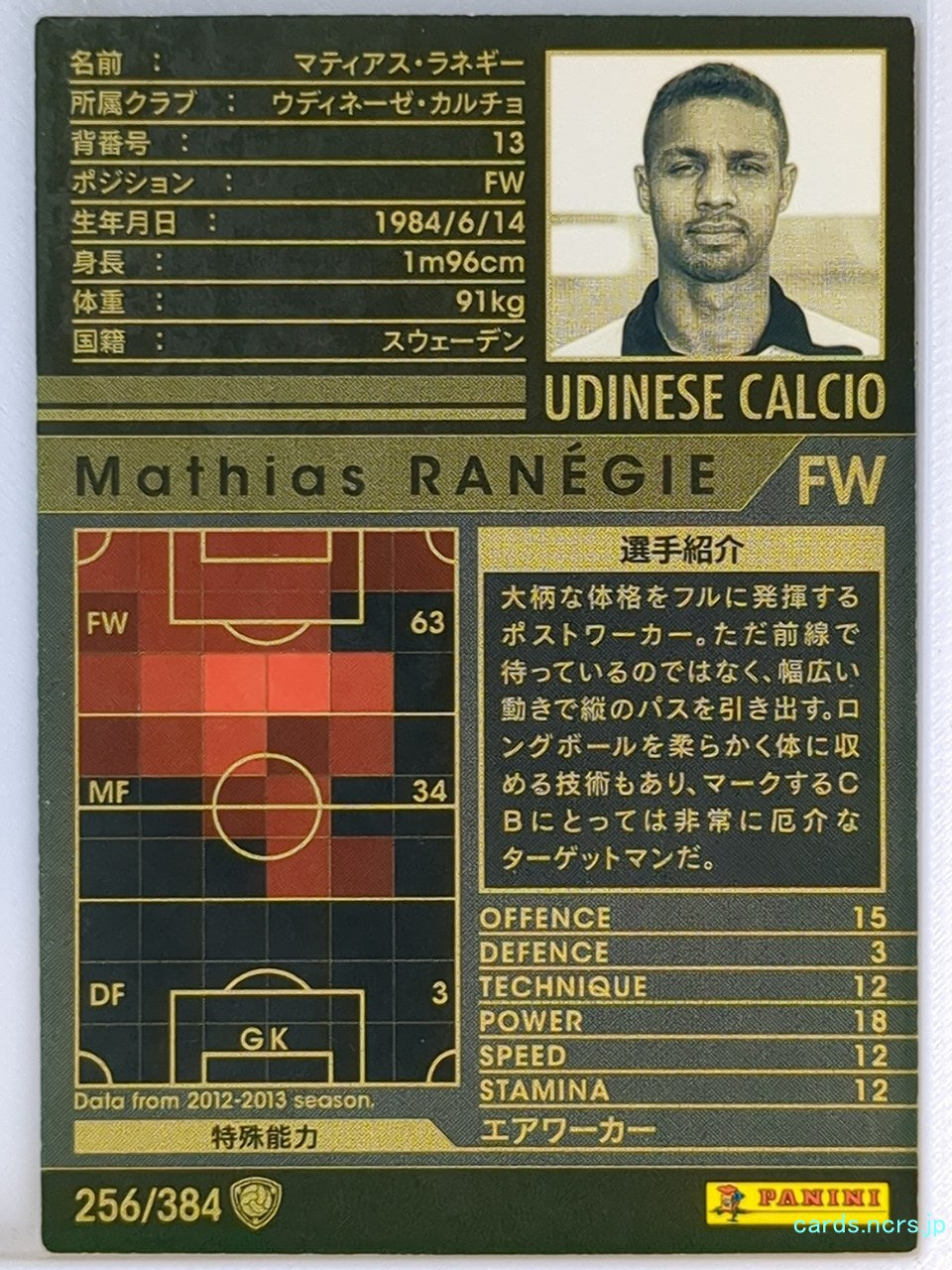 Panini WCCF Football WCCF/2012-2013-256/384 N Mathias Ranegie Trading Card NM