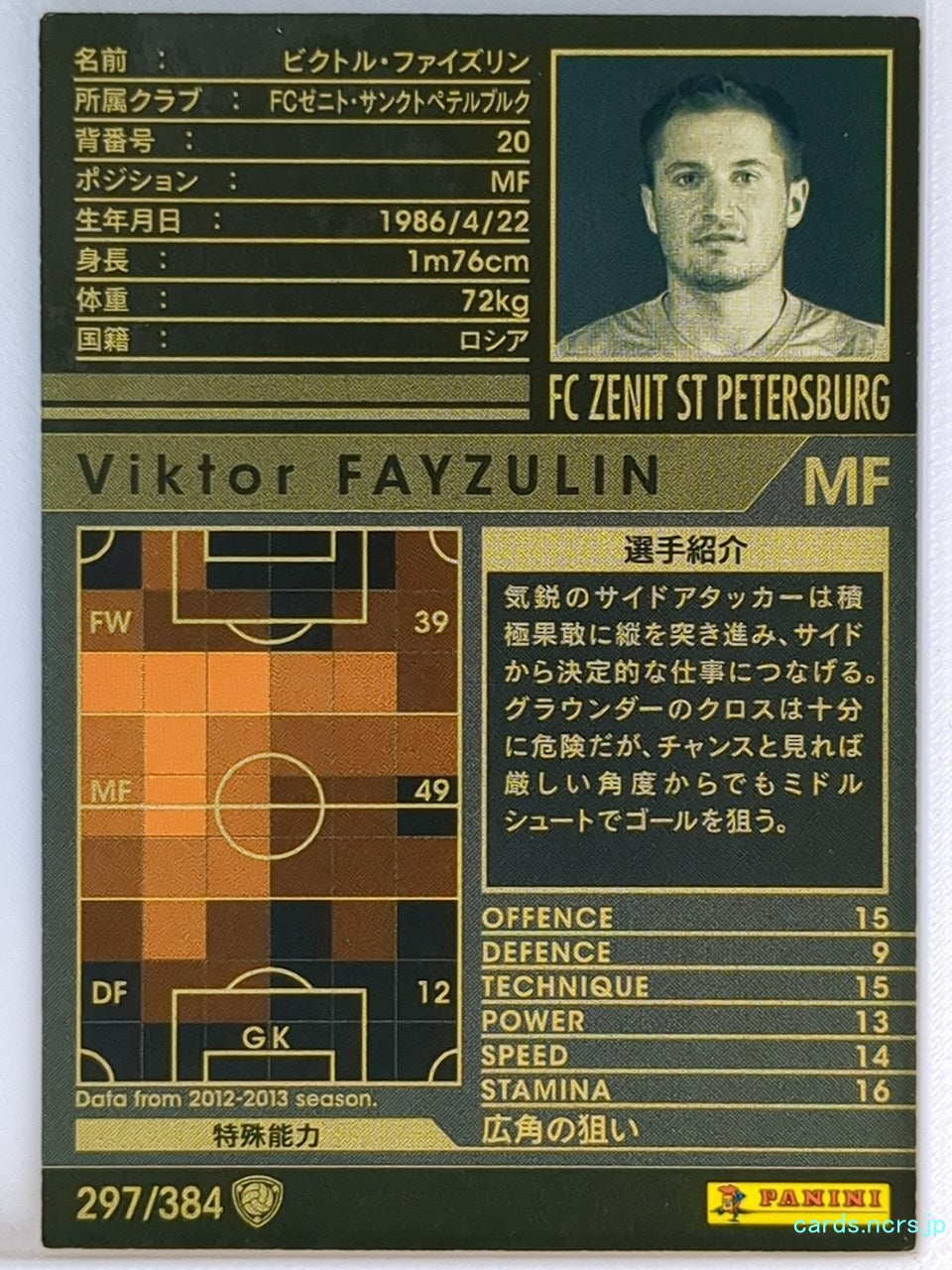 Panini WCCF Football WCCF/2012-2013-297/384 N Viktor Fayzulin Trading Card NM