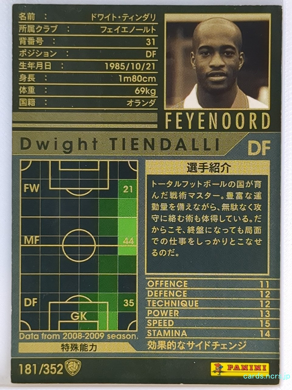 Panini WCCF Football WCCF/2008-2009-181/352 N Dwight Tiendalli Trading Card NM