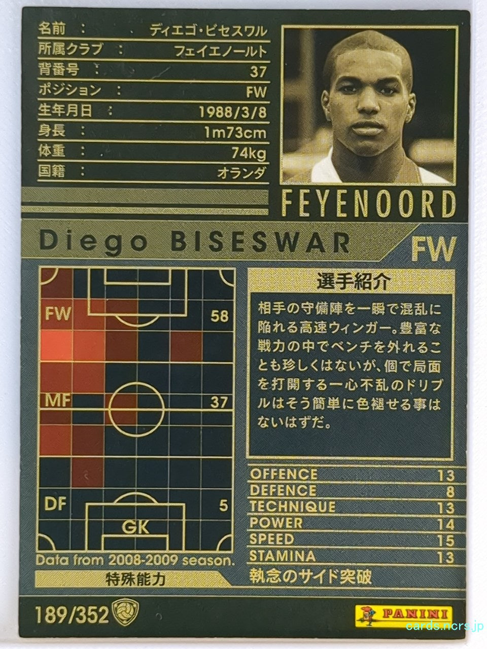 Panini WCCF Football WCCF/2008-2009-189/352 N Diego Biseswar Trading Card NM