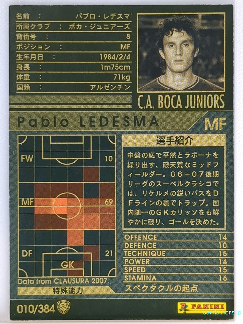 Panini WCCF Football WCCF/CLAUSURA2007-010/384 N Pablo LEDESMA Trading Card NM