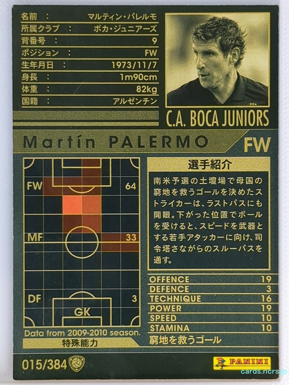 Panini WCCF Football WCCF/2009-2010-015/384 N Martin PALERMO Trading Card NM