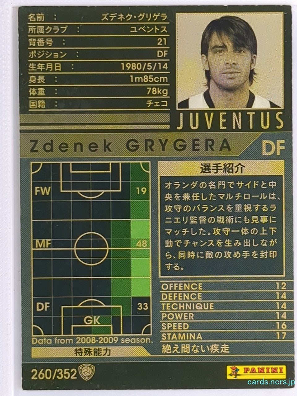Panini WCCF Football WCCF/2008-2009-260/352 N Zdenek GRYGERA Trading Card NM