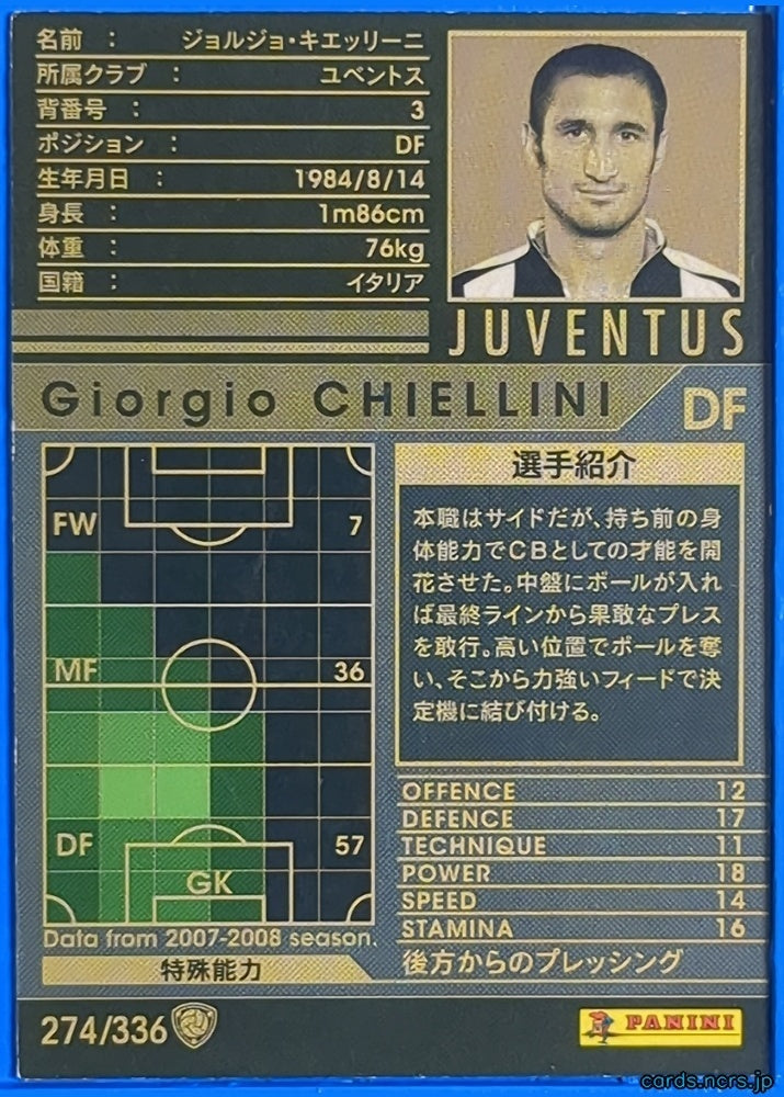 Panini WCCF Football WCCF/2007-2008-274/336 Giorgio Chiellini Trading Card NM