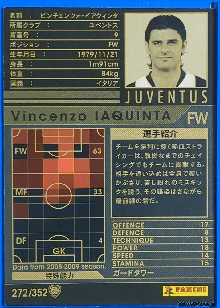 Panini WCCF Football WCCF/2008-2009-272/352 N Vincenzo Iaquinta Trading Card NM