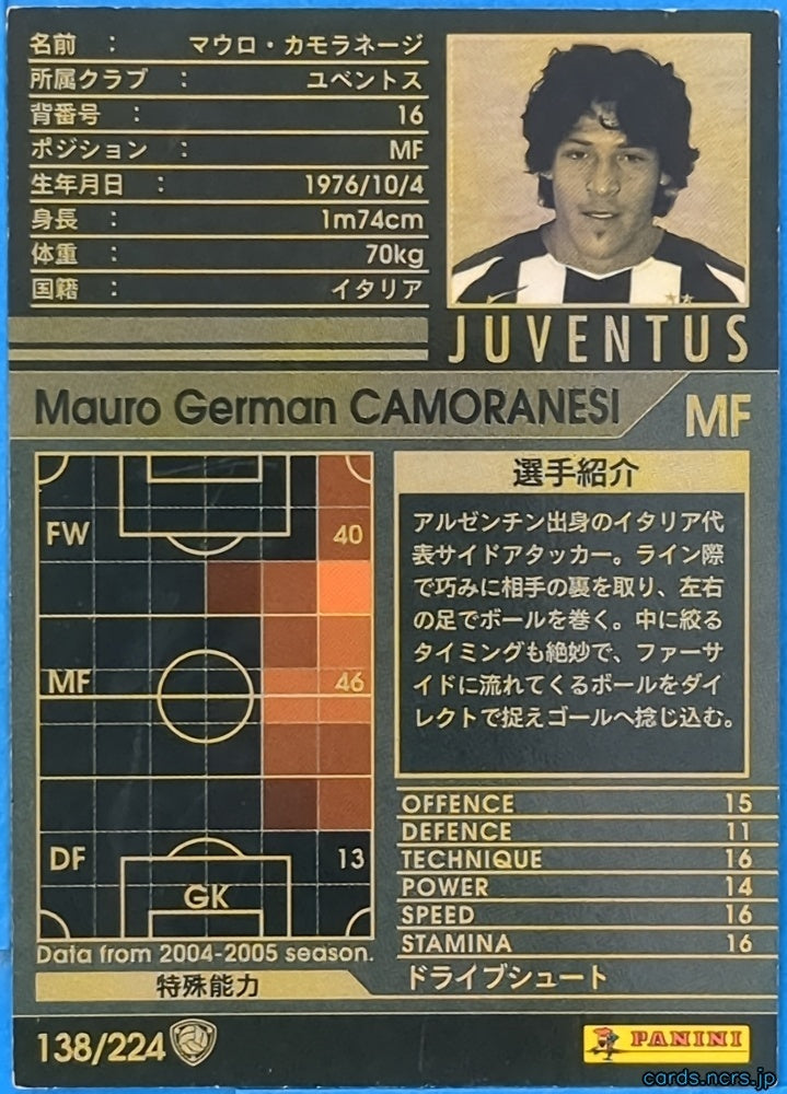 Panini WCCF Football WCCF/2004-2005-138/224 N Mauro German CAMORANESI Trading Card NM