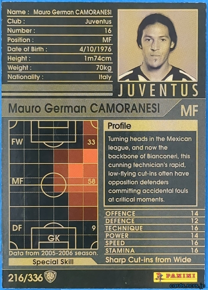 Panini WCCF Football WCCF/2005-2006-216/336 N Mauro German Camoranesi Trading Card NM