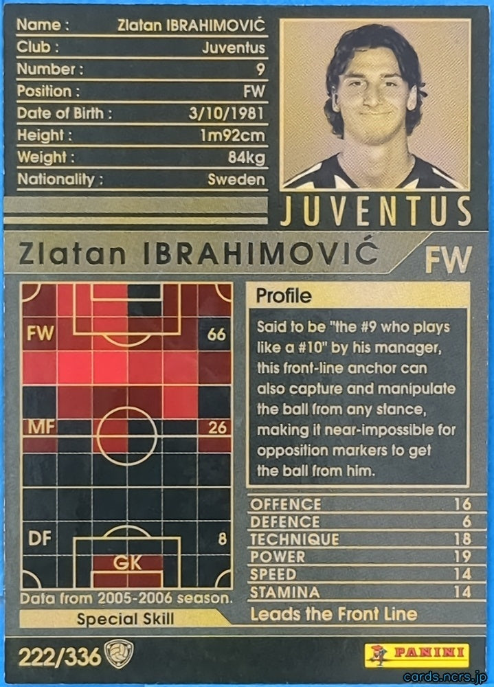 Panini WCCF Football WCCF/2005-2006-222/336 N Zlatan Ibrahimović Trading Card NM
