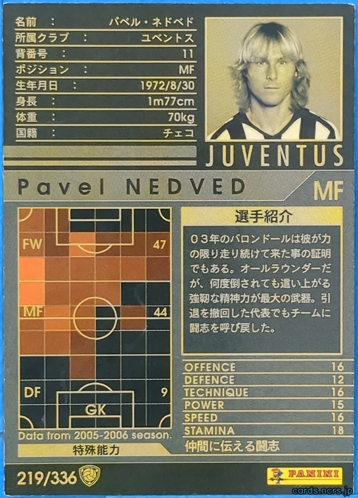 Panini WCCF Football WCCF/2005-2006-219/336 N Pavel Nedvěd Trading Card NM