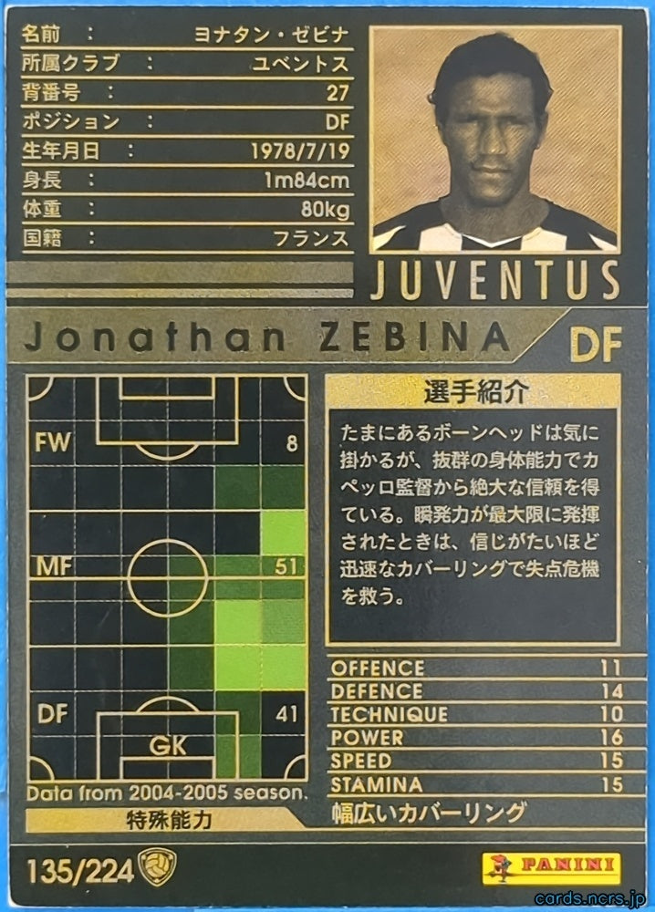 Panini WCCF Football WCCF/2004-2005-135/224 N Jonathan Zebina Trading Card NM