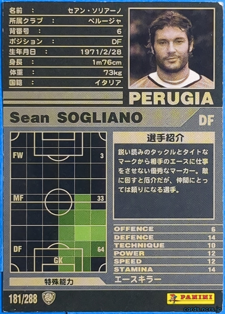 Panini WCCF Football WCCF/2001-2002-181/288 N Sean Sogliono Trading Card EX