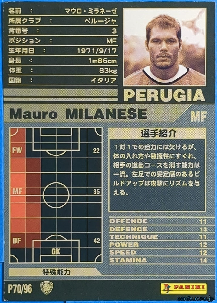 Panini WCCF Football WCCF/2001-2002-P70/96 N Mauro Milanese Trading Card NM