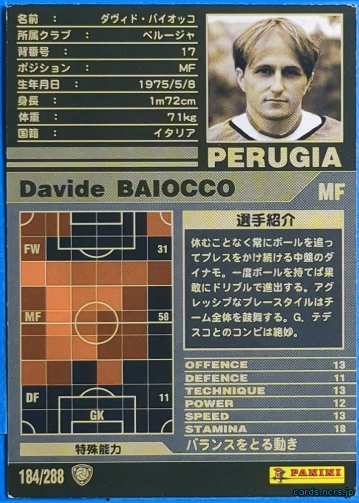 Panini WCCF Football WCCF/2009-2010-184/288 N Davide Baiocco Trading Card NM