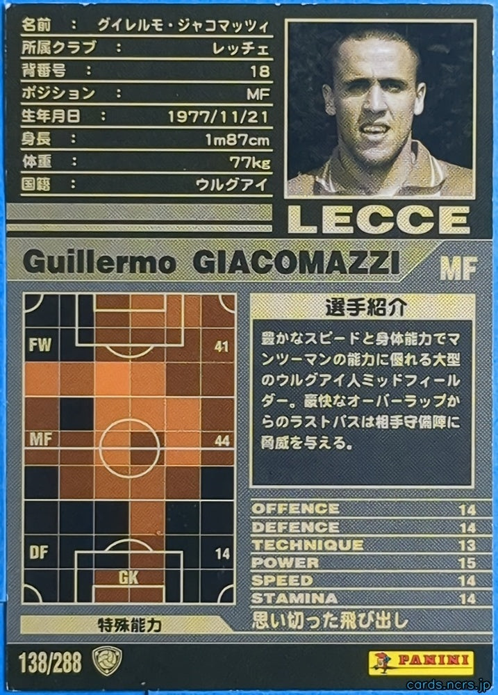 Panini WCCF Football WCCF/2001-2002-138/288 N Guillermo GIACOMAZZI Trading Card NM