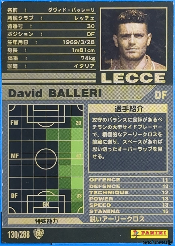 Panini WCCF Football WCCF/2001-2002-130/288 N David BALLERI Trading Card NM