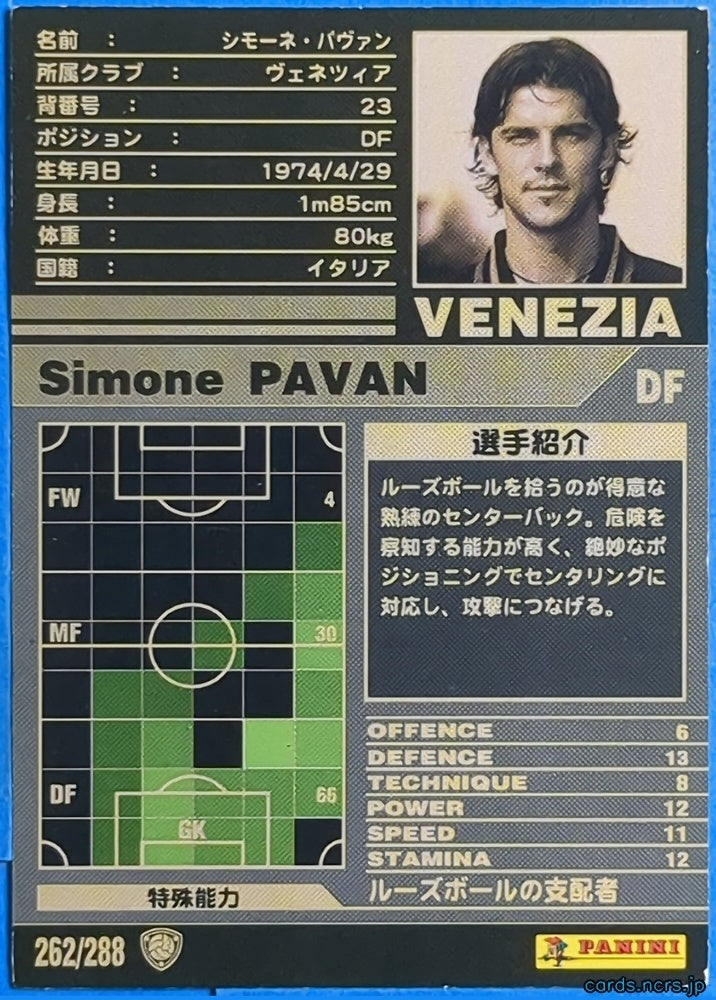 Panini WCCF Football WCCF/2001-2002-262/288 N Simone PAVAN Trading Card NM