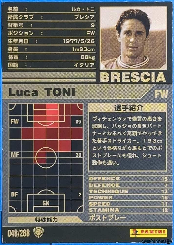 Panini WCCF Football WCCF/2001-2002-048/288 N Luca Toni Trading Card NM