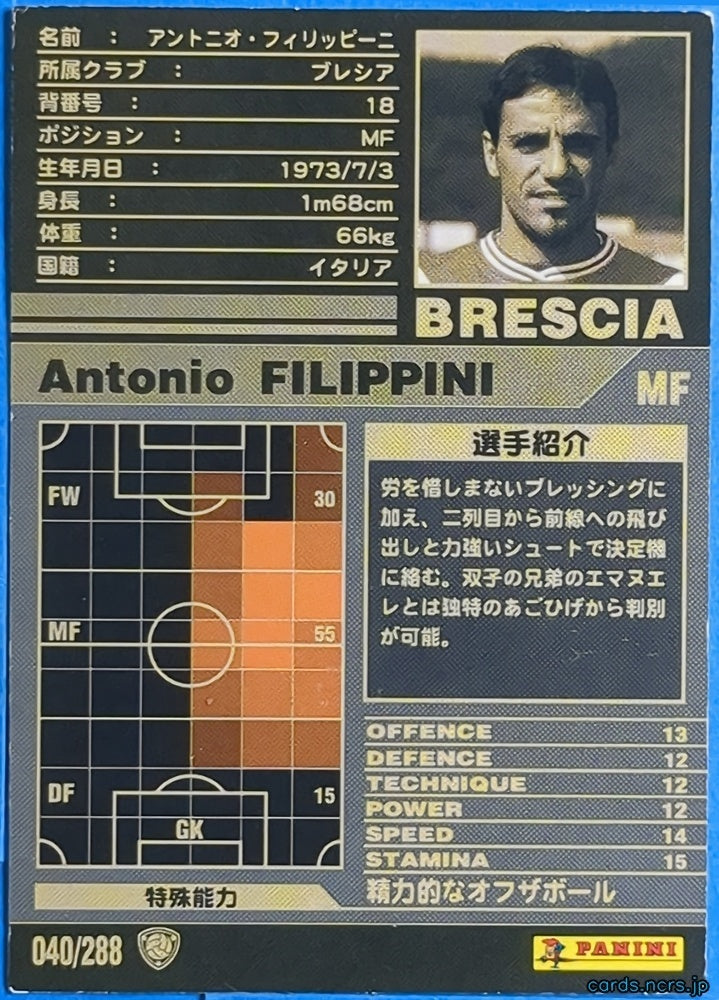 Panini WCCF Football WCCF/2001-2002-040/288 N Antonio Filippini Trading Card NM