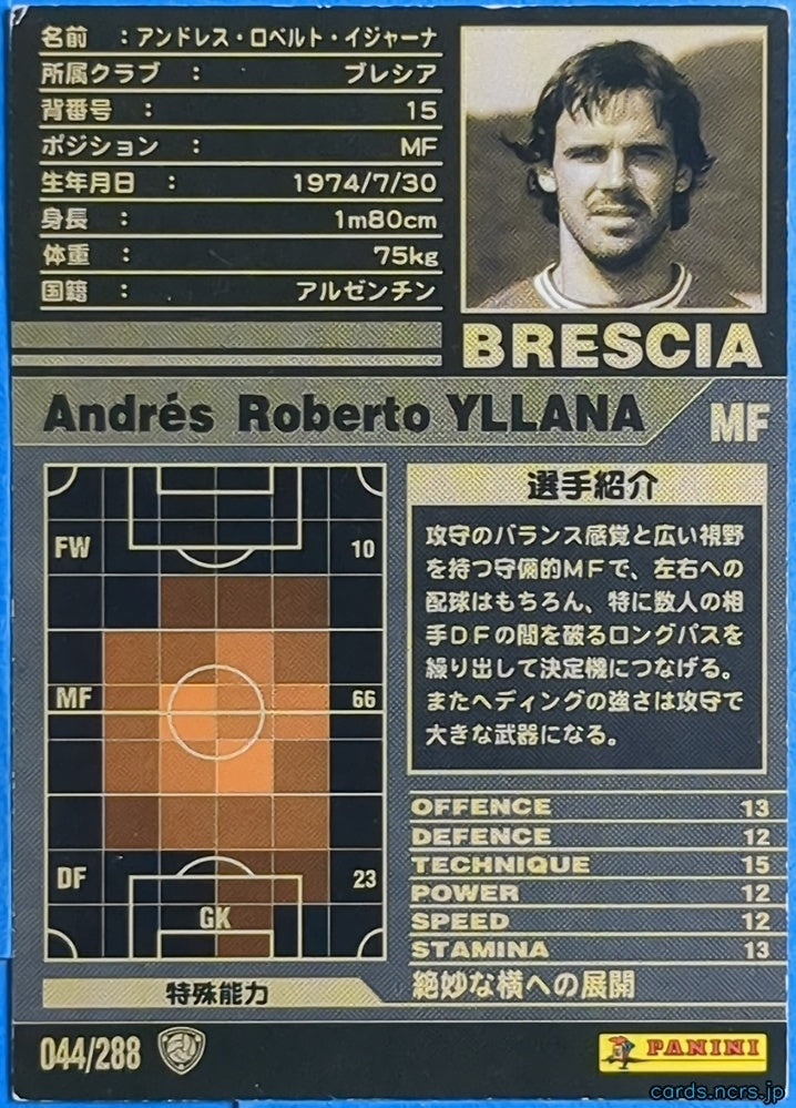 Panini WCCF Football WCCF/2001-2002-044/288 N Andrés Roberto YLLANA Trading Card NM