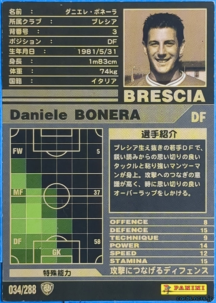 Panini WCCF Football WCCF/2001-2002-034/288 N Daniele Bonera Trading Card NM