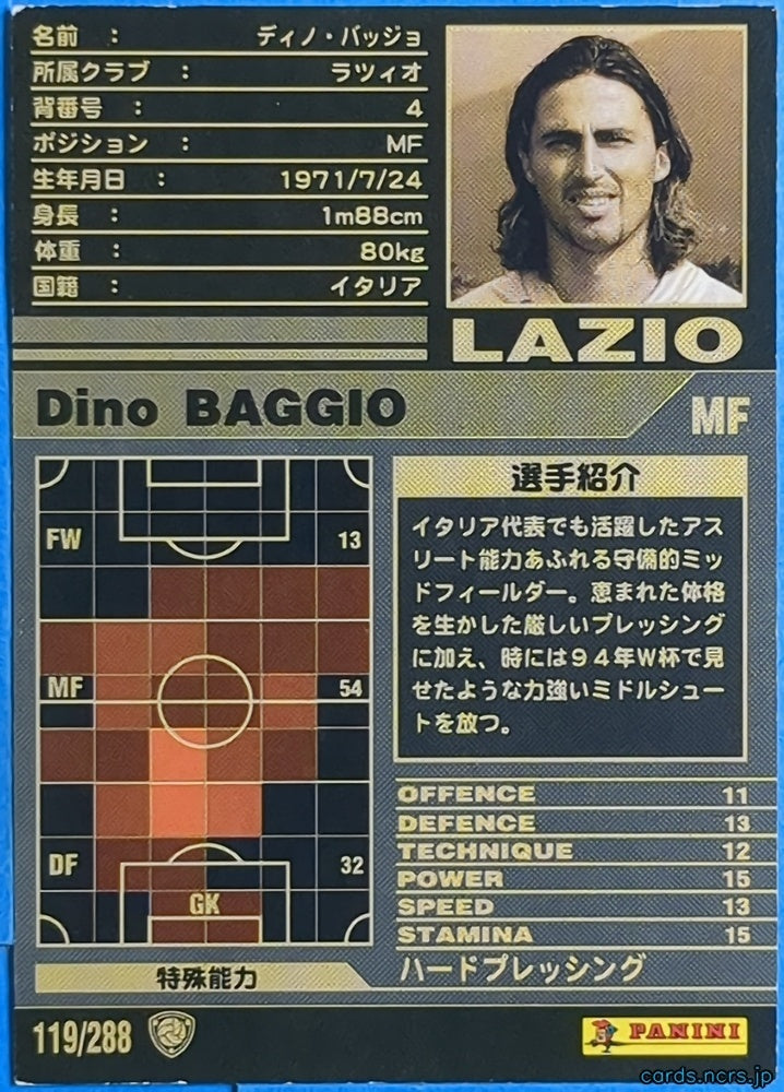 Panini WCCF Football WCCF/2001-2002-119/288 N Dino Baggio Trading Card NM