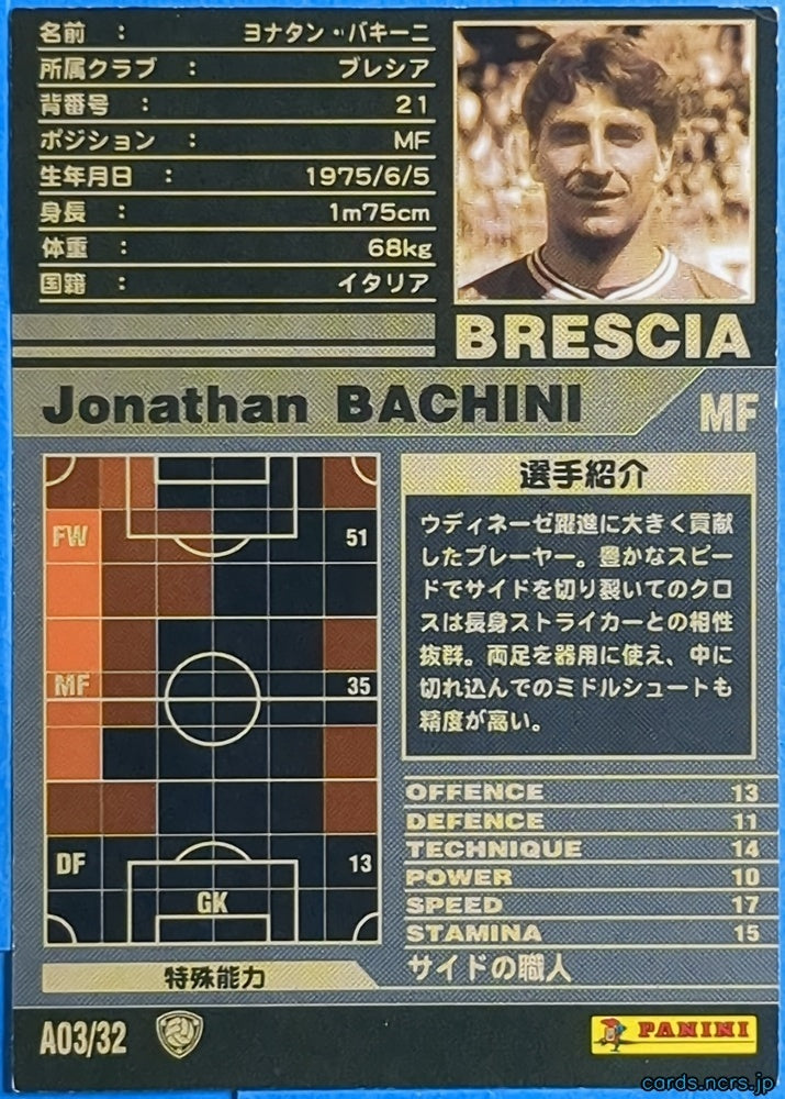 Panini WCCF Football WCCF/2001-2002-A03/32 N Jonathan Bachini Trading Card NM