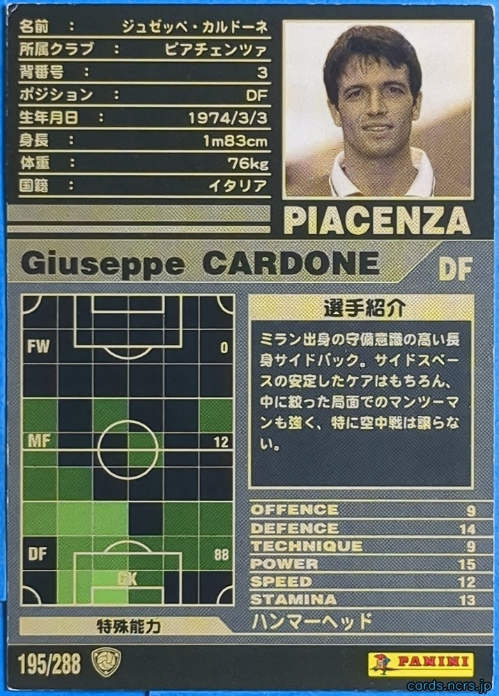 Panini WCCF Football WCCF/2001-2002-195/288 N Giuseppe CARDONE Trading Card NM
