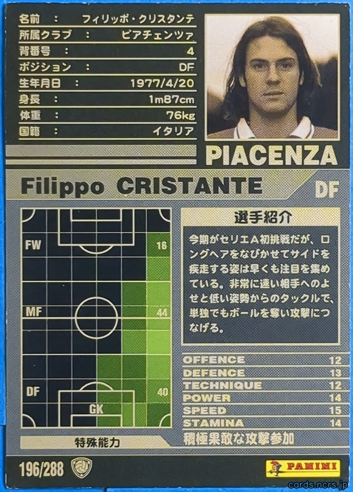 Panini WCCF Football WCCF/2001-2002-196/288 N Filippo CRISTANTE Trading Card NM