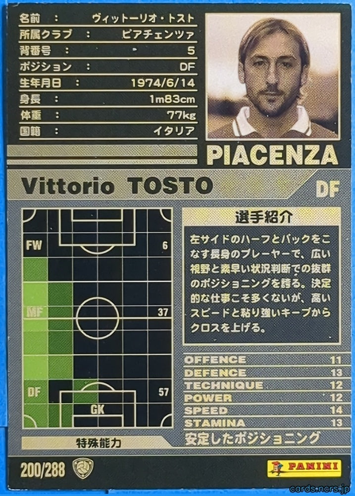 Panini WCCF Football WCCF/2001-2002-200/288 N Vittorio TOSTO Trading Card NM