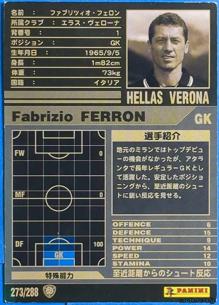Panini WCCF Football WCCF/2001-2002-273/288 N Fabrizio Ferron Trading Card NM