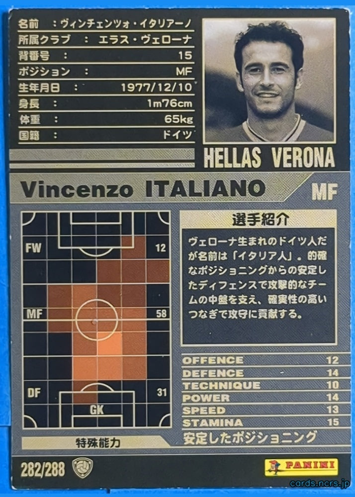 Panini WCCF Football WCCF/2001-2002-282/288 N Vincenzo Italiano Trading Card NM
