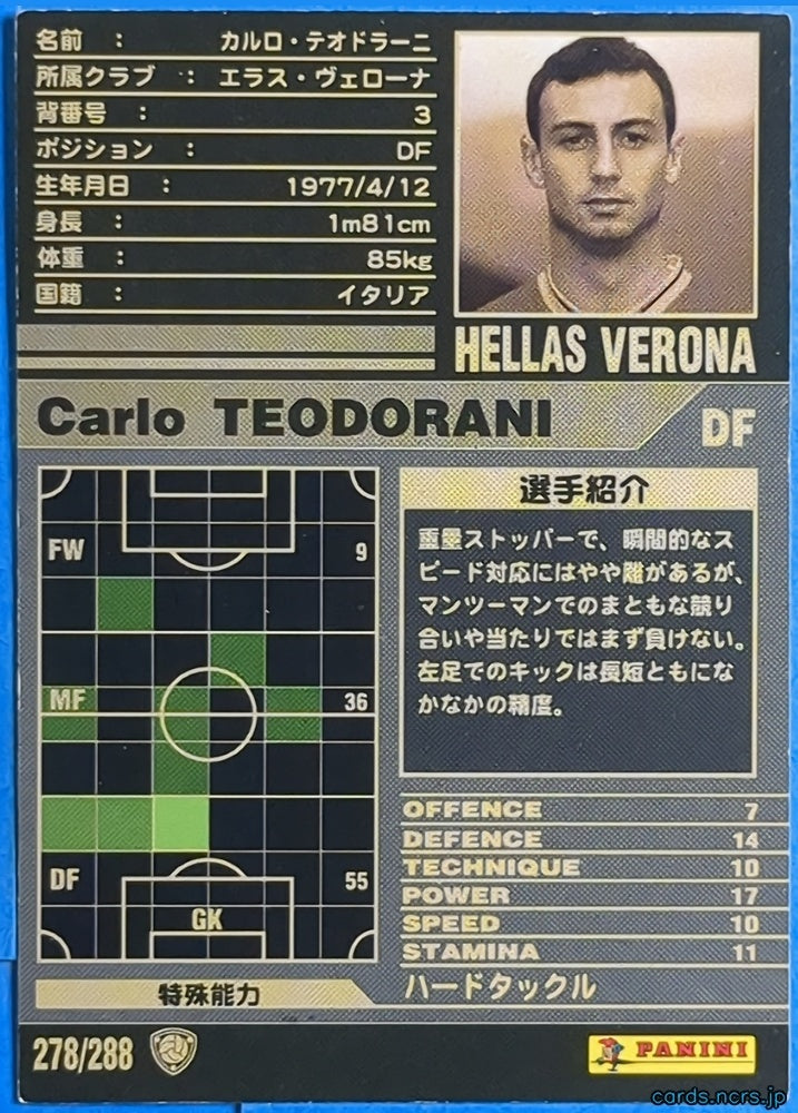 Panini WCCF Football WCCF/2001-2002-278/288 N Carlo Teodorani Trading Card NM