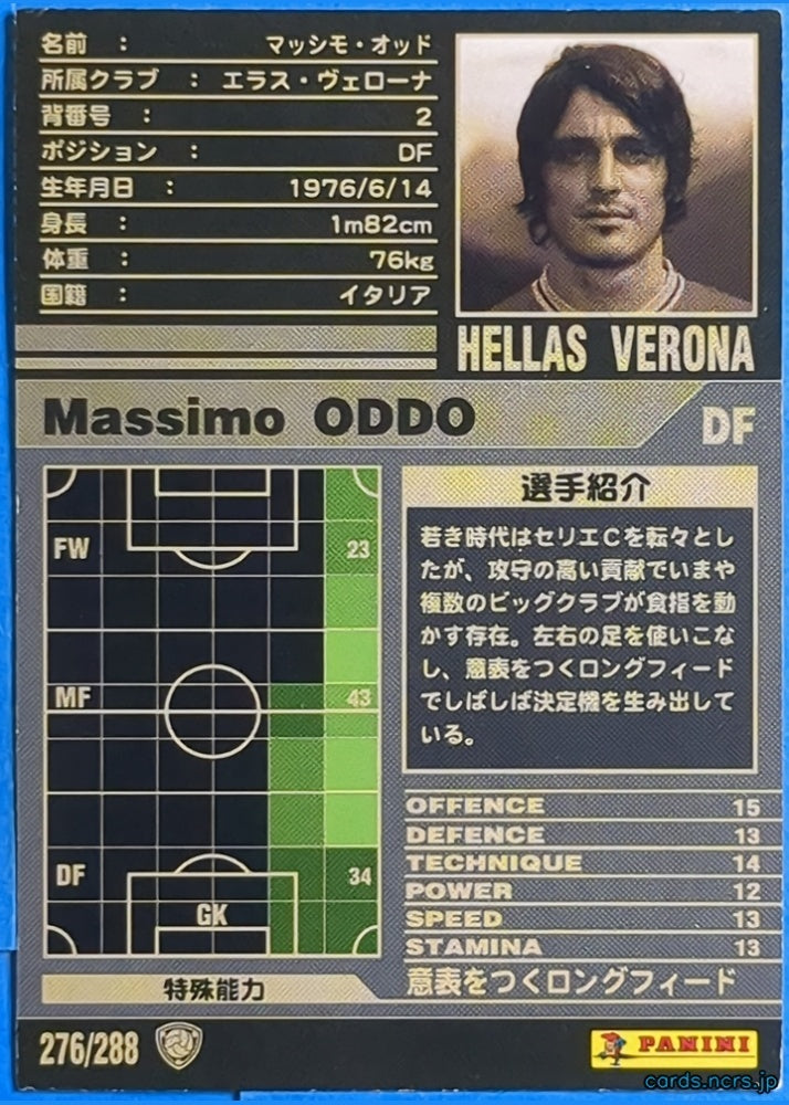 Panini WCCF Football WCCF/2001-2002-276/288 N Massimo ODDO Trading Card EX