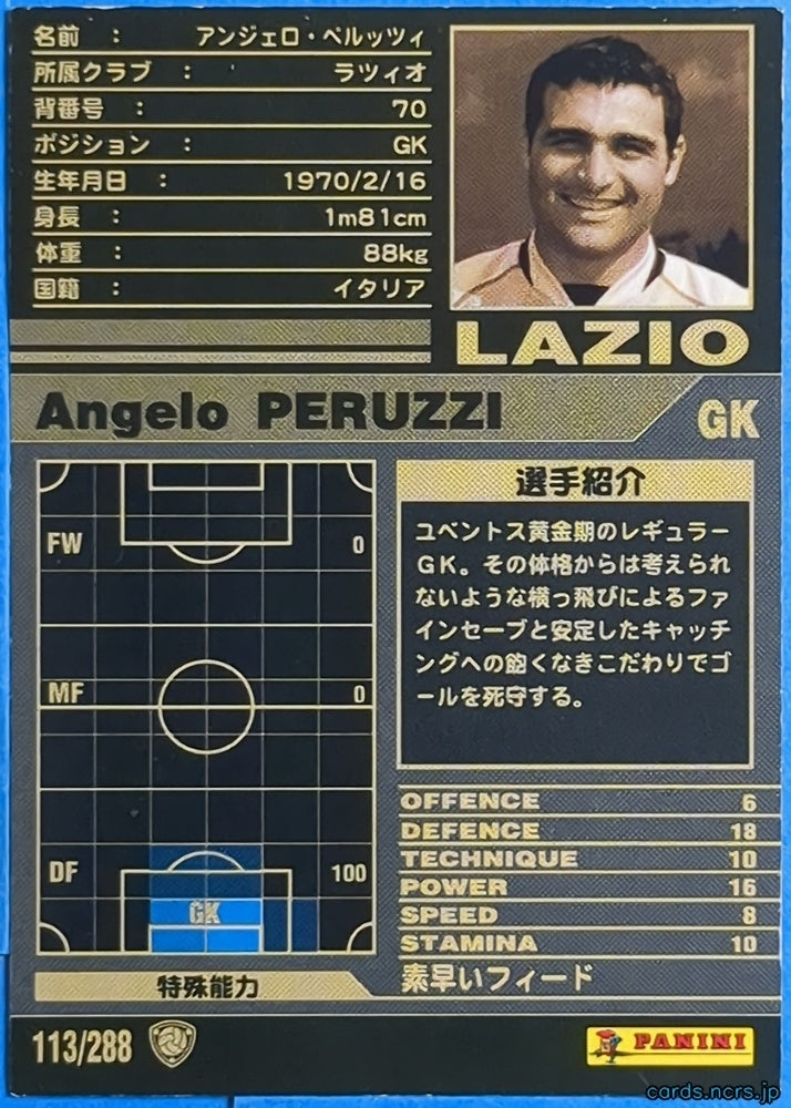Panini WCCF Football WCCF/2001-2002-113/288 N Angelo Peruzzi Trading Card NM
