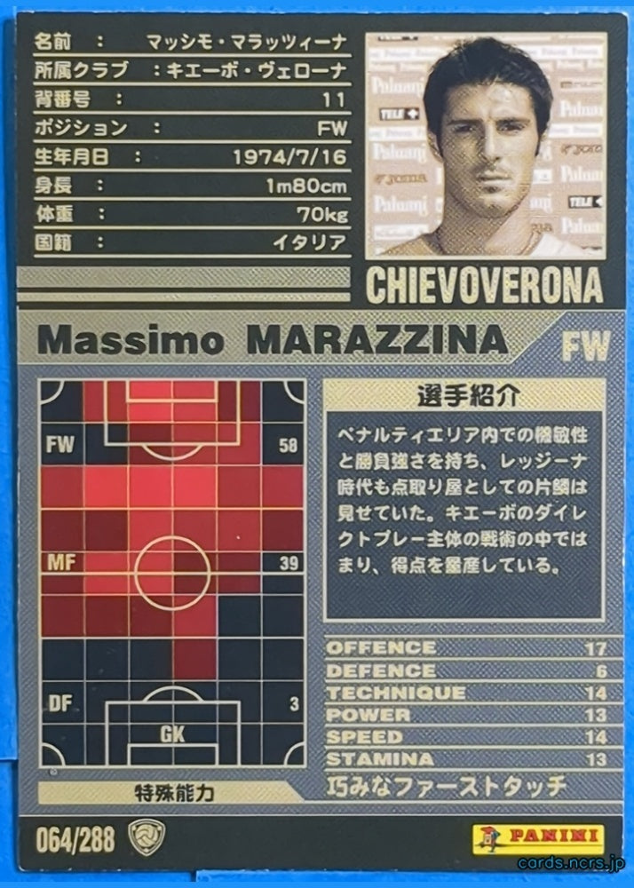 Panini WCCF Football WCCF/2001-2002-064/288 N Massimo MARAZZINA Trading Card NM